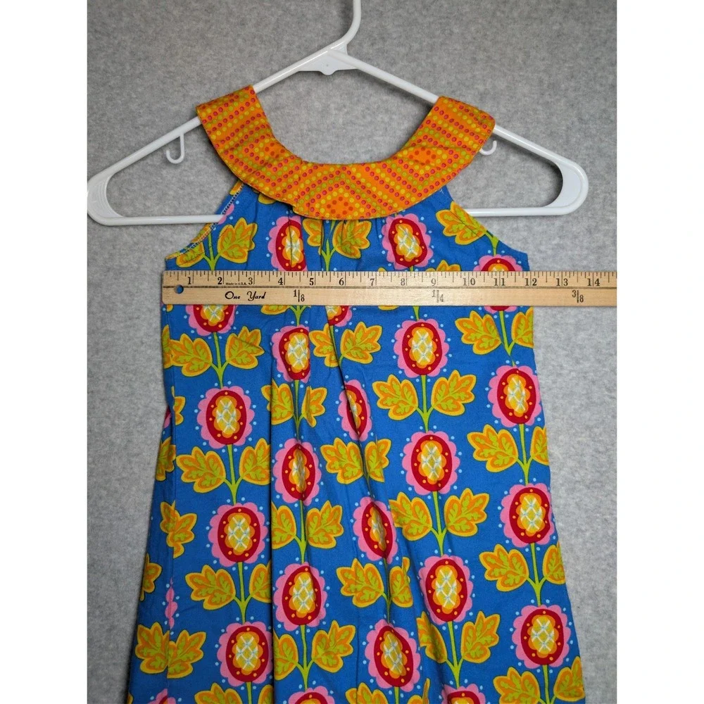 Hippo Hula Girls Dress 4T Blue Floral Halter Orange Polka Dot Collar Kitschy
